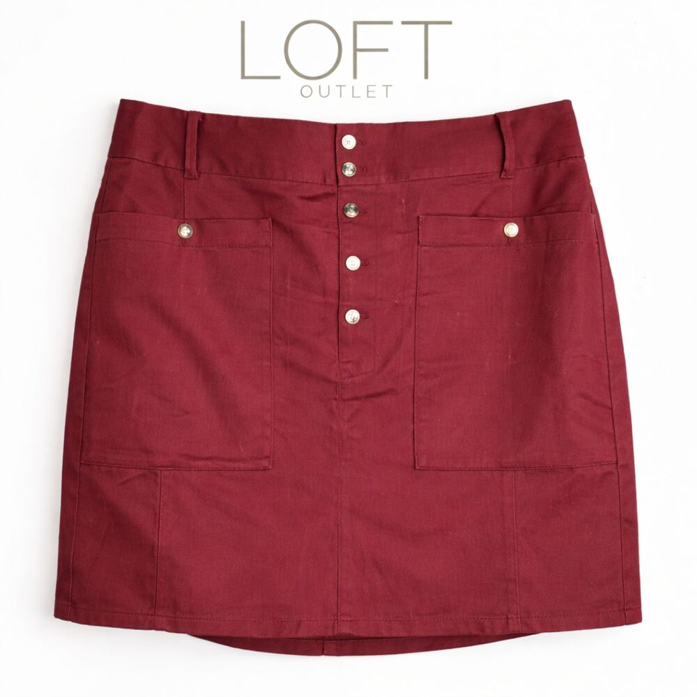 Ann Taylor LOFT NWT Outlet Burgundy Utility Mini‎ Skirt Button Front Fall 16